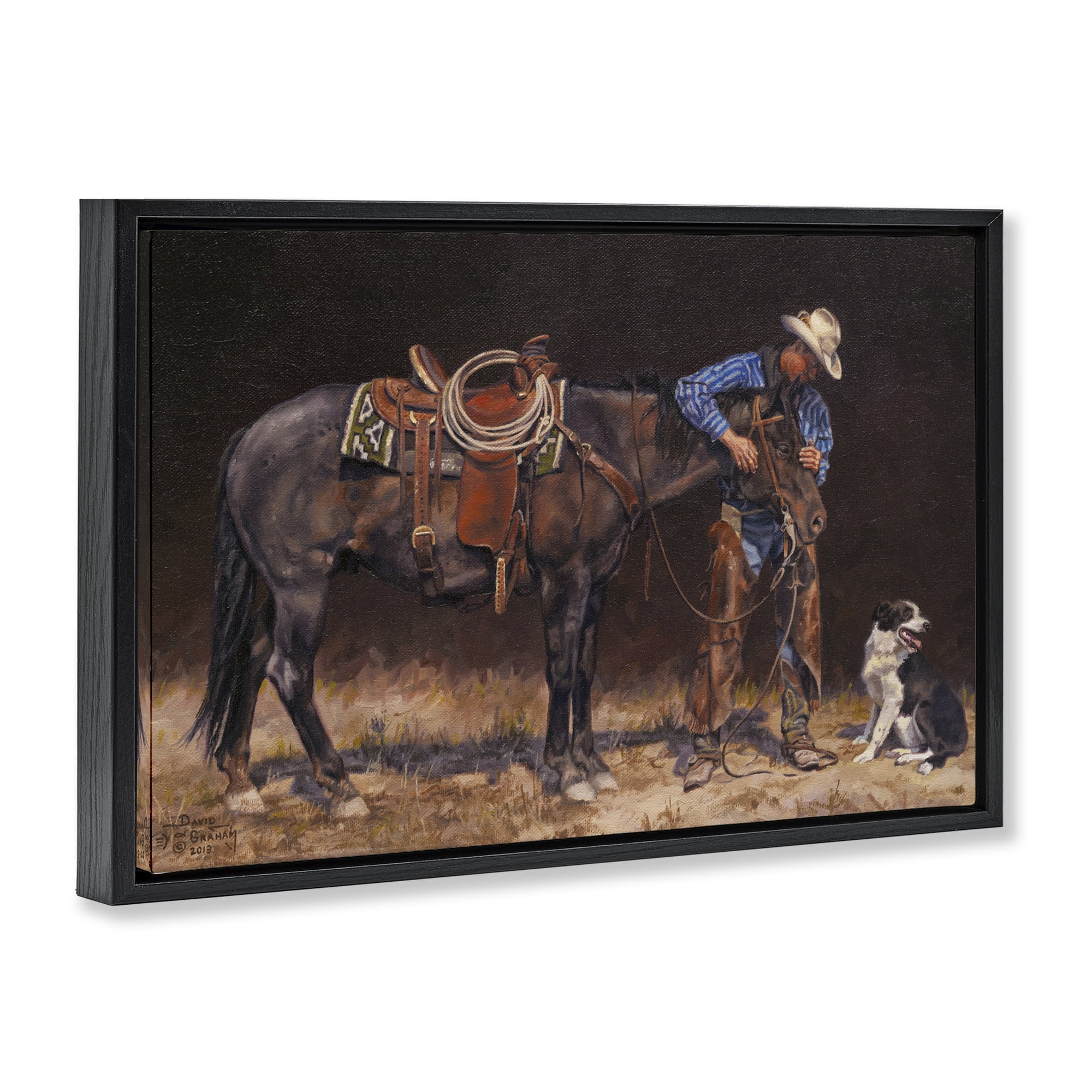 Stupell Industries Western Horse & Dog Animals & Insects Painting Black Floater Framed Canvas Art Print Wall Art, 25 x 17