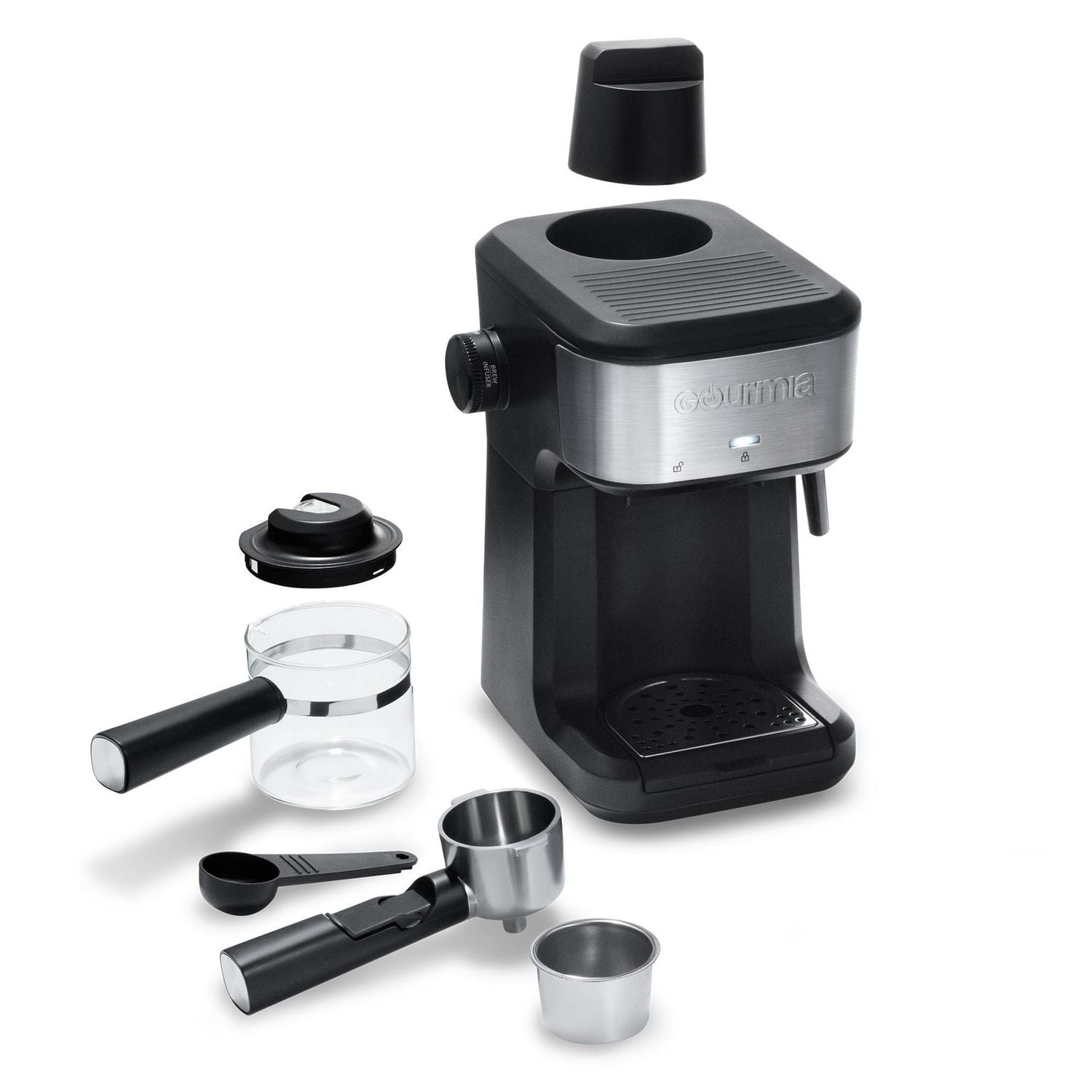 Gourmia 4-Shot Steam Espresso Maker with Frothing Wand- GCM4210, 4 Shot Espresso