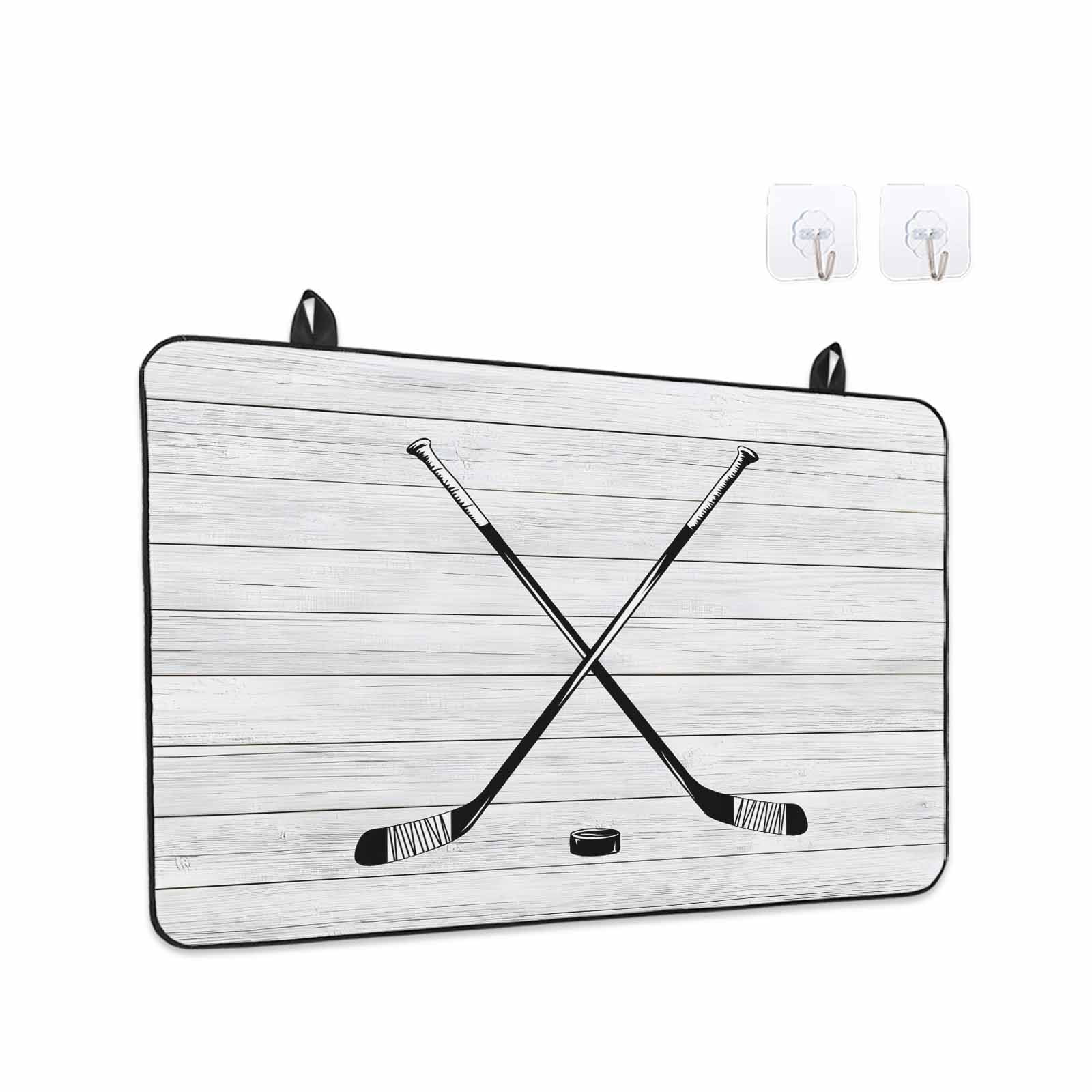 Ice Hockey Stove Top Cover for Electric Stove, Heat-proof & Non Slip Glass Top Stove Cover Protector, Farmhouse Rustic Ball Sport Game Wooden Grain Kitchen Flat Cooktop Rubber Mat 36x21 Inches