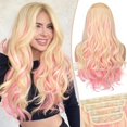 thumbnail image 2 of Clip in Hair Extensions,  Long Layered Soft Invisible Synthetic Curly Hairpieces for Women,4 pcs(20 Inch, Blonde with ), 2 of 7