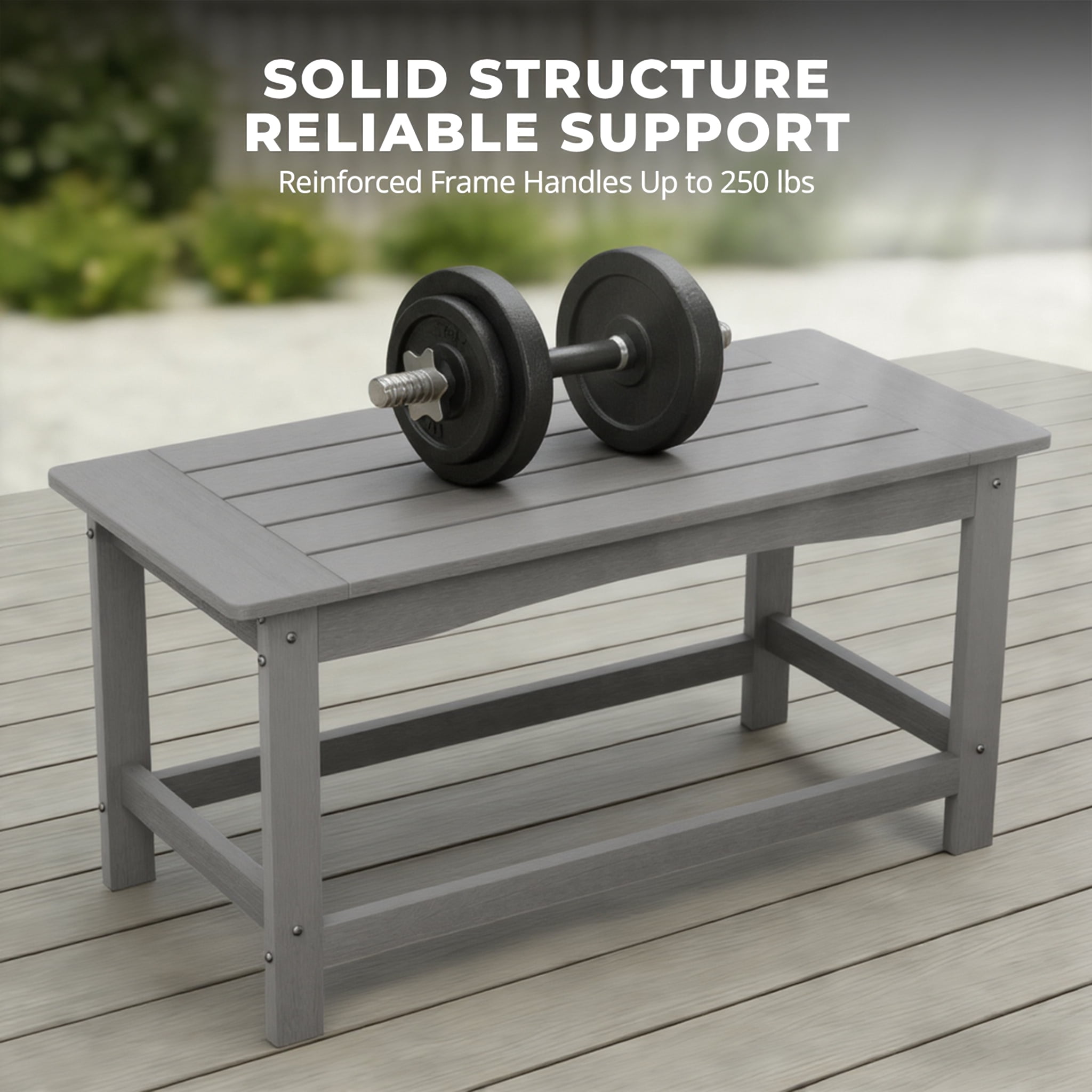 AwayHome 35" Rectangle HIPS Outdoor Coffee Table for Patio,All-Weather Small Outdoor Table for Deck Balcony Garden Porch Poolside,Gray