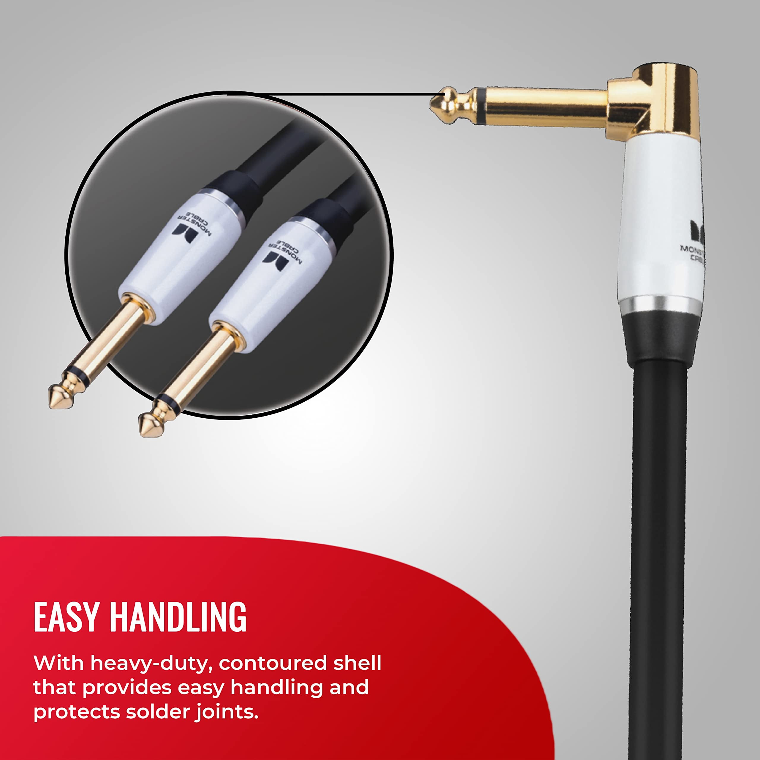Monster Prolink Studio Pro 2000 Instrument Cable - 24K Gold Contacts, Multi-Gauge Wire Networks, and MultiTwist Construction with 95% Copper-Braid Shielding, 8 in Cable Right Angle to Right Angle