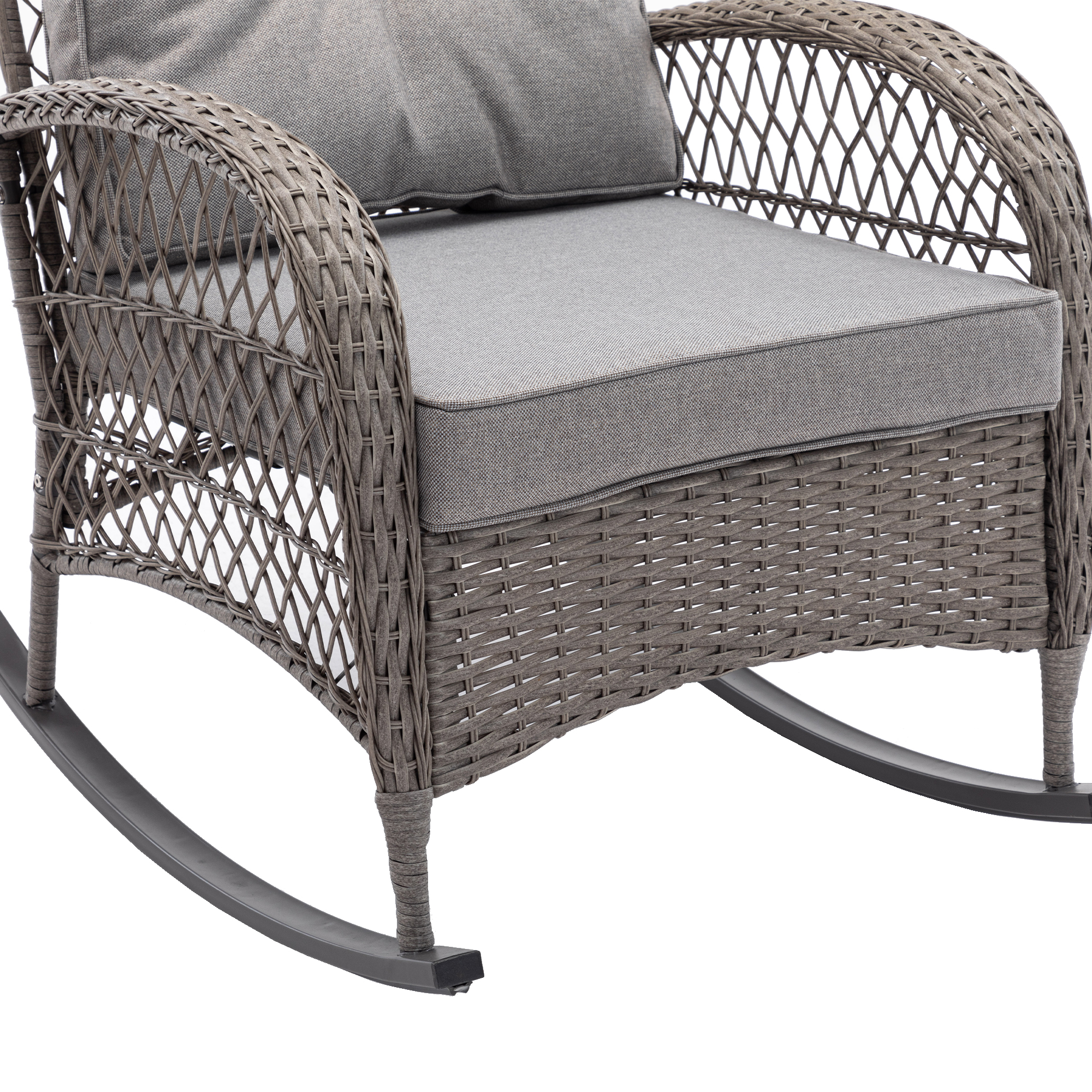 Royard Oaktree 3-Piece Patio Rocking Chair Outdoor Rattan Bistro Furniture Conversation Set with 2 Wicker Armchair and Glass Table for Porch Lawn Garden Backyard,Grey - image 4 of 7