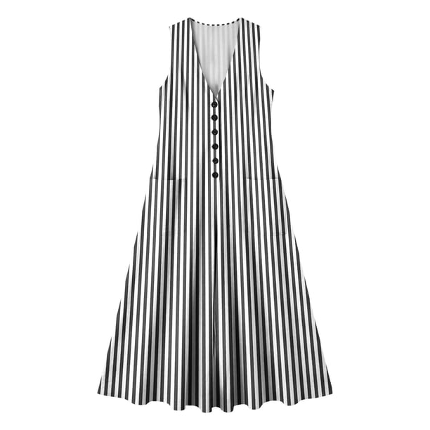 Dresses for Women​ Button-Down Sleeveless Ombre Print Maxi Dress with Pockets, Distinct and Flowy Black M