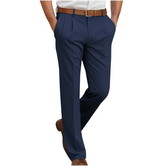 LEEYNEER Men‘s Classic-Fit Dress Pants Formal Wrinkle-Resistant Flat-Front Chino Pant Casual Comfort Regular Fit Straight Leg Pants