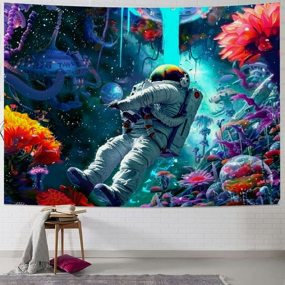 Shiartex  Cool Mushroom Tapestry Wall Hanging Galaxy Space Astronaut Tapestries Hippie Art Blue Neon Jellyfish Poster Starry Night Aesthetic Decor for Bedroom Living Room Dorm 40x30inch