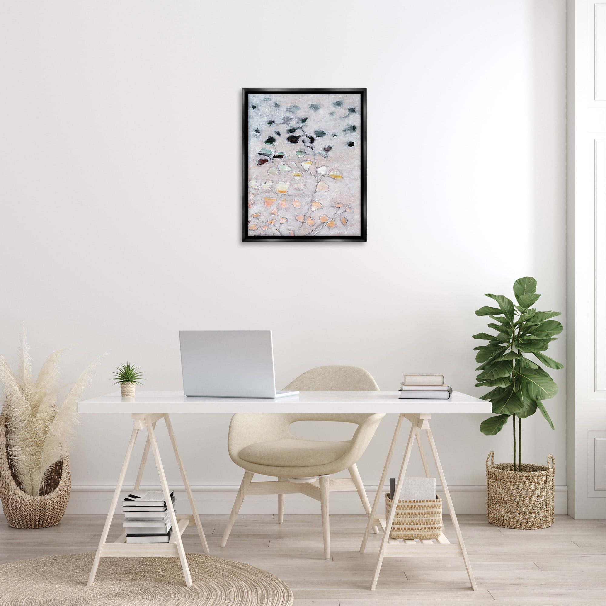 Stupell Industries Pastel Ombre Plant Leaves Botanical & Floral Painting Black Floater Framed Canvas Art Print Wall Art, 25 x 31