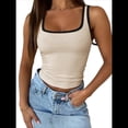 thumbnail image 1 of Camiseta de Tirantes Finos Ajustada con Cuello Cuadrado Acanalado de Verano para Mujer, Color Albaricoque L, 1 of 10