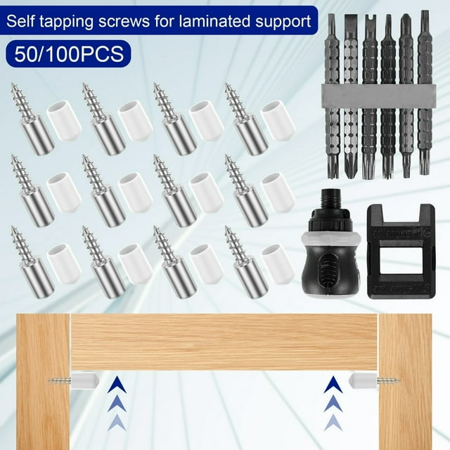 Ensemble de 50 Vis Auto-Tappantes Support d'Étagère en Fer avec Tournevis et Magnificateur Support de Cabinet Robuste