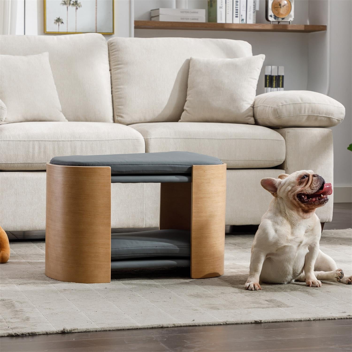 Pefilos 24" Double Cat Bed Pet Sofa with Solid Wood Legs and Bent Wood Back, Cat Scratch Resistant PU Cushion, Dog Bed Sofa for Indoor, Dark Gray Pefilos 24" Double Cat Bed Pet Sofa with Solid Wood Legs and Bent Wood Back, Cat Scratch Resistant PU Cushion, Dog Bed Sofa for Indoor, Dark Gray