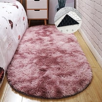 FUDAKUNA Fluffy Area Rug Oval 31" x 63" Shaggy Gradient Fuzzy Carpet Non Slip Backing Absorbent Soft Plush Floor Mats