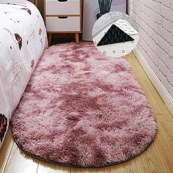 FUDAKUNA Fluffy Area Rug Oval 31" x 63" Shaggy Gradient Fuzzy Carpet Non Slip Backing Absorbent Soft Plush Floor Mats