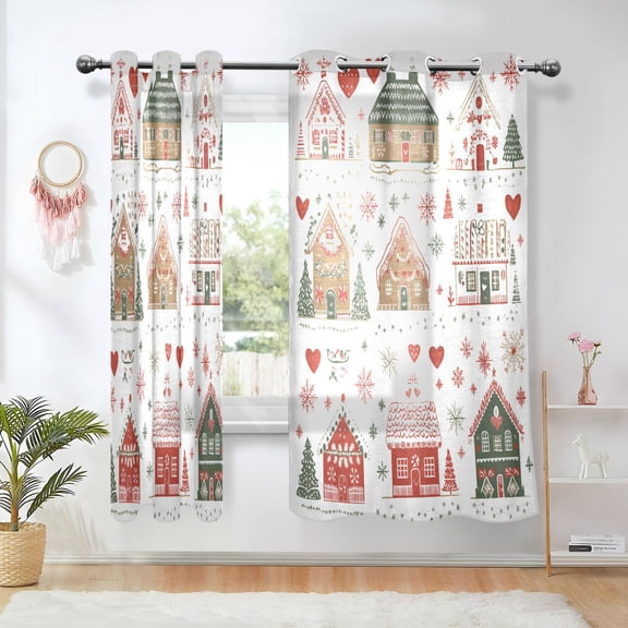 Yayeee Window Curtains Light Filtering 63"x42" Grommet Panel Pair Home Living Room Decor, Red Nordic Christmas House