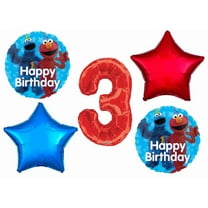 Elmo and Cookie Monster 3rd #3 Birthday Party Sesame Street 5 Piece Mylar Balloon Set