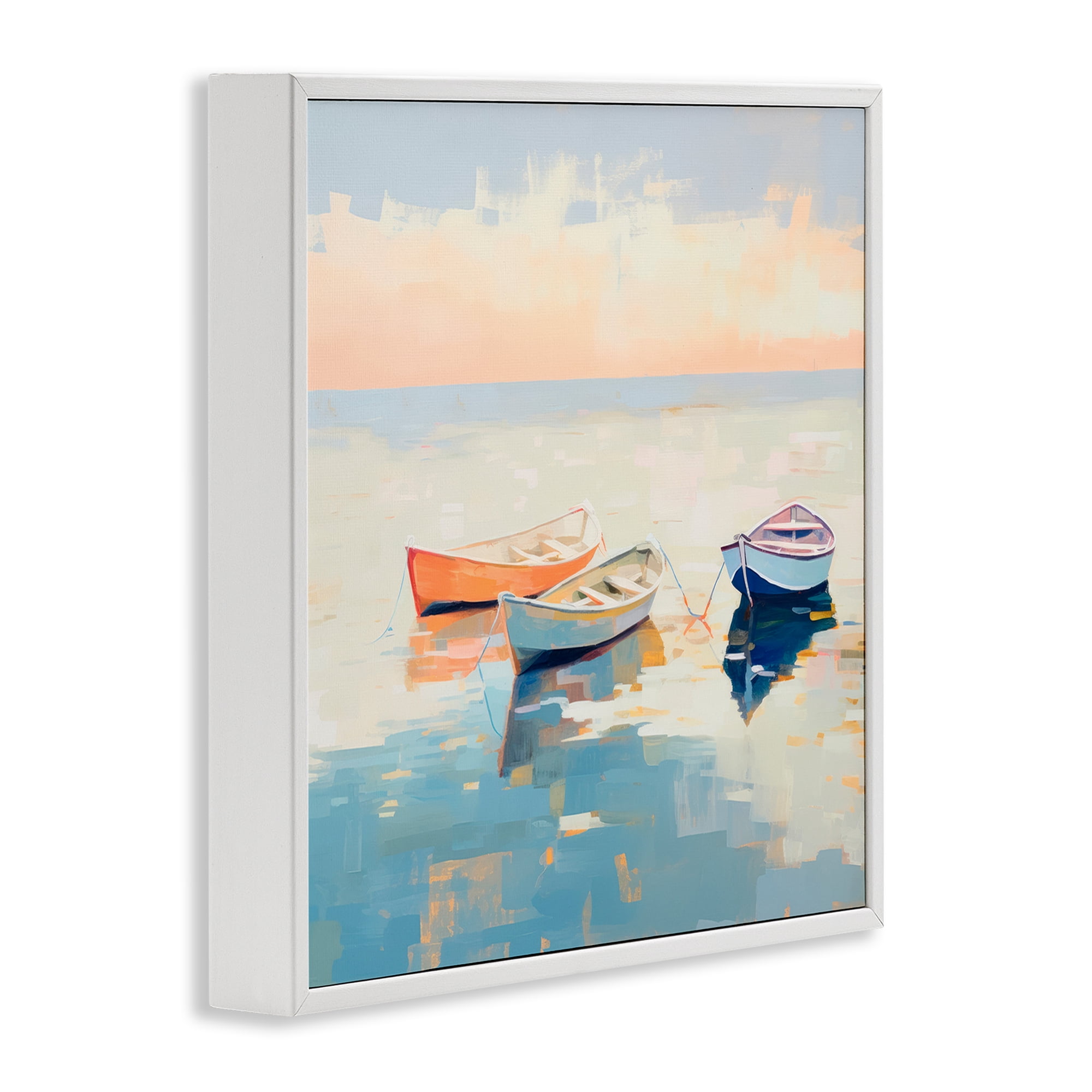 Stupell Industries Soft Pastel Boats Transportation Painting White Framed Art Print Wall Art, 24 x 24