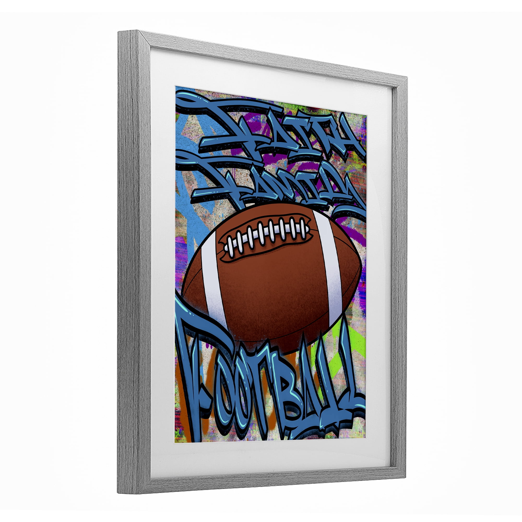 Stupell Industries Faith Family Football Graffiti Gray Framed Print Under Glass, design by Marcus Prime