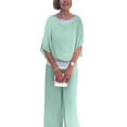thumbnail image 6 of Inleife Two Piece Sets for Women Spring And Summer Women Elegant Solid Casual Short Sleevele Round-Neck Blouses Shirts Long Pant Sets Green Sizes L, 6 of 6
