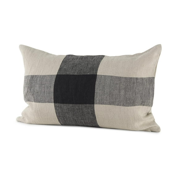 Mercana Raquel 13L X 21W Beige And Black Fabric Plaid Decorative Pillow Cover