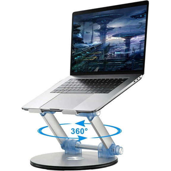 UU&T Laptop Stand for Desk, Adjustable Computer Stand with 360° Rotating Base for 10-16 inches Laptops, Silver