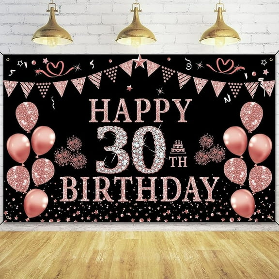 Rose Gold 30th Birthday Backdrop 30 Year Old Birthday Decorations for Women 5.9 X 3.6 Fts Happy Birthday Party Suppiles Photography Supplies Background Happy 30th Birthday Banner