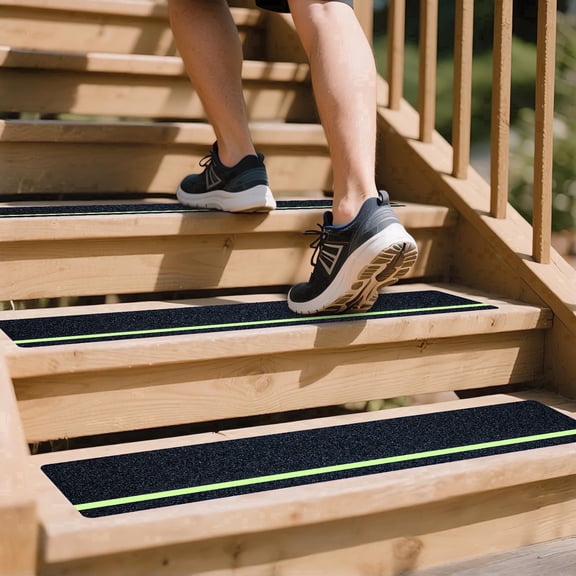 Non Slip Outdoor Stair Treads 80 Gritz, Adhesive Grip Tape, Glow in Dark, Peel and Stick Stair Treads, 8" x 32", 10 Pack