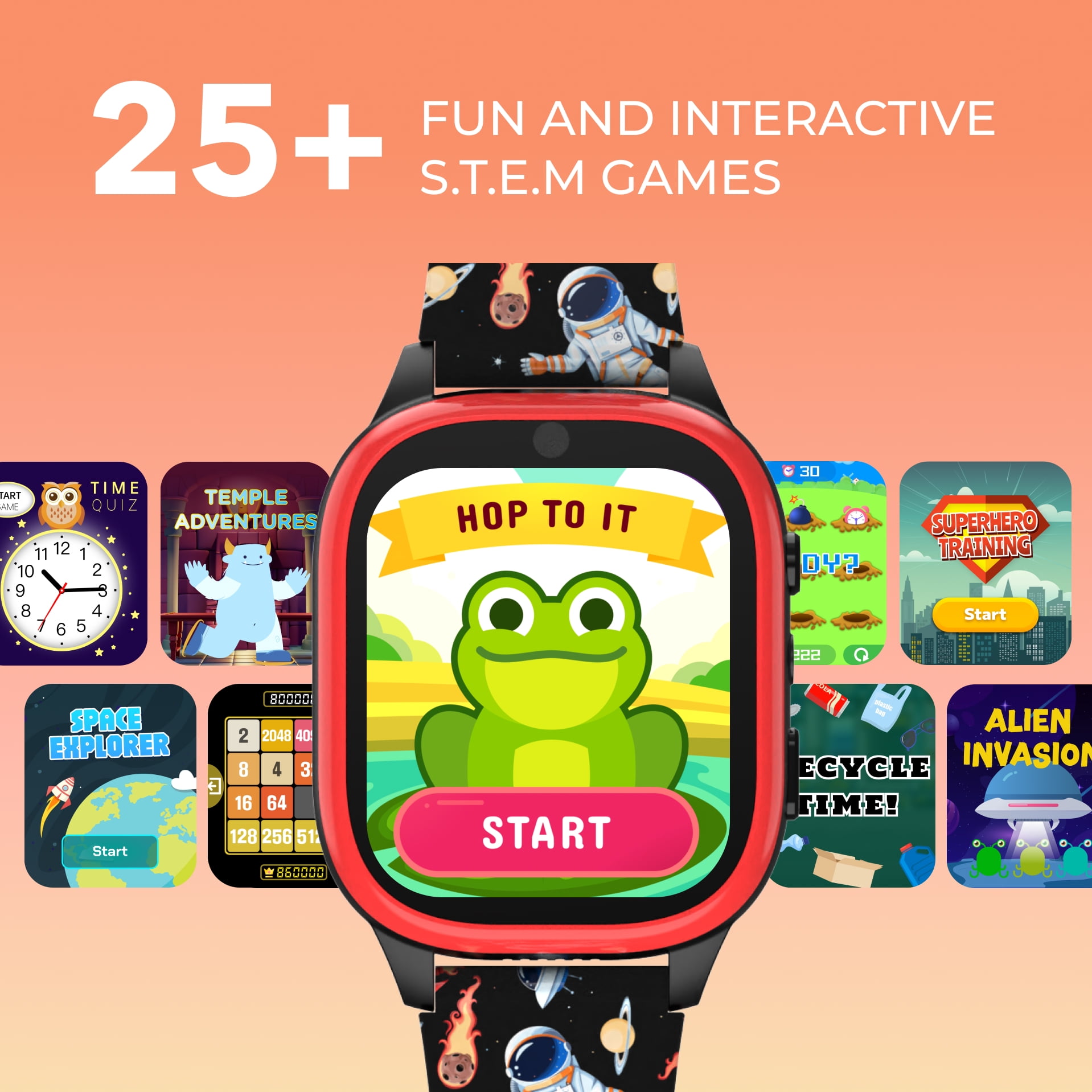 PlayZoom 4 Kids Smartwatch – 25 STEM Games, Camera, Step Counter, Audiobooks, Bluetooth, Splash Resistant, 7-Day Battery