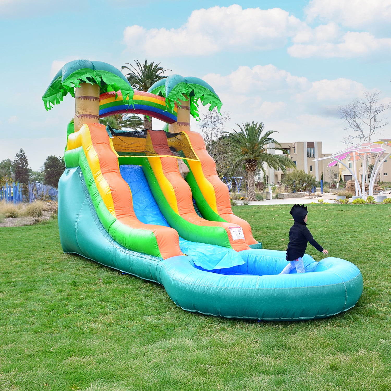HeroKiddo Commercial Grade Tropical Inflatable Water Slide with Pool and Blower for Kids and Adults