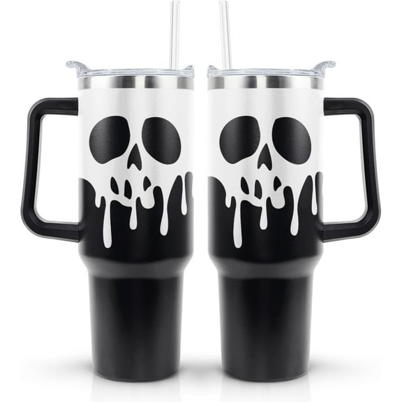 Halloween Skeleton 40 oz Tumbler with Lid Handle and Straw Skull Stainless Steel Double Walled Insulated Cup Halloween Travel Mug Water Bottle Gifts for Men and Women (1PC)