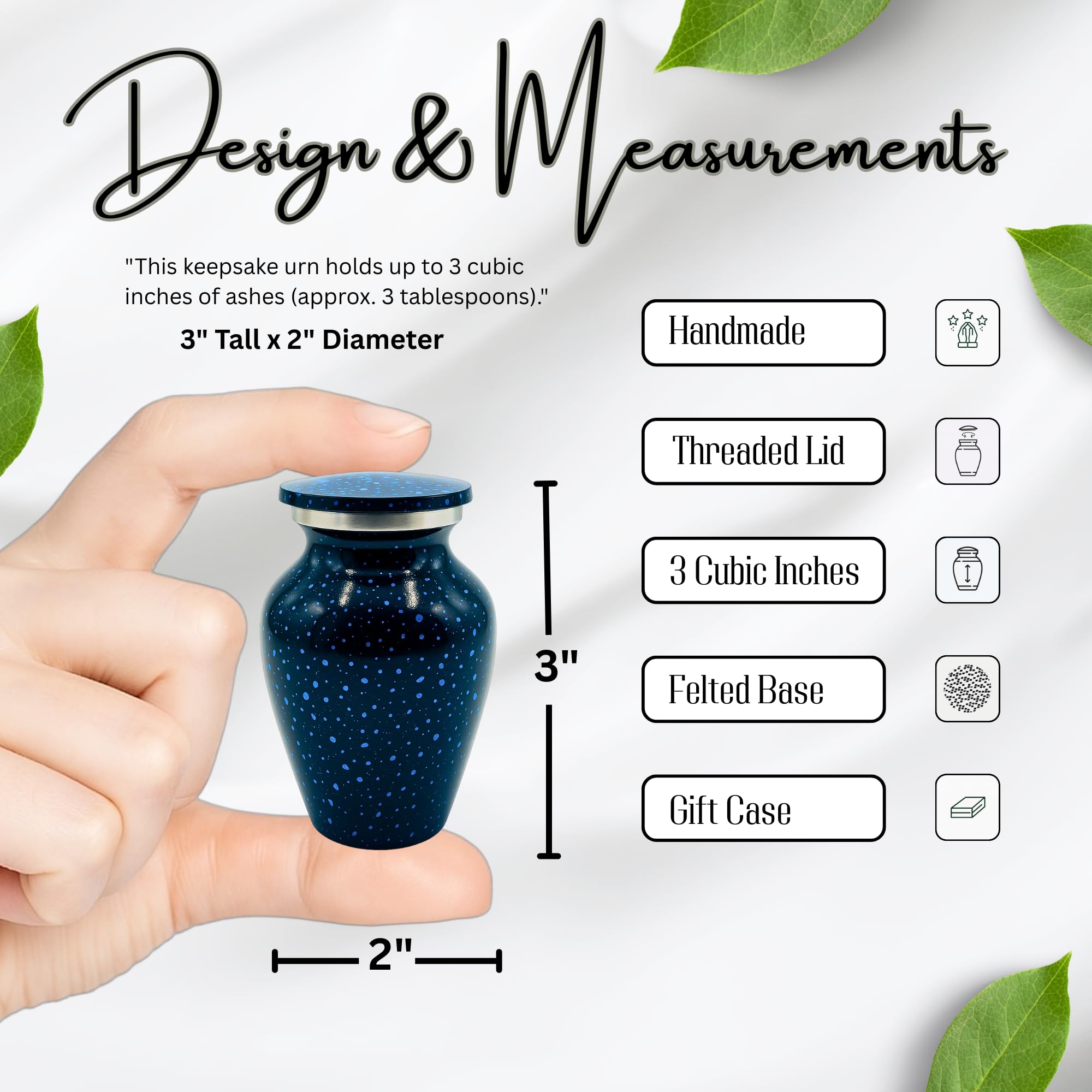 Nova Niche Urns Small Size Cremation Urn for Human Ashes, Mini Keepsake Set of 4 Black and Blue with Velvet Case