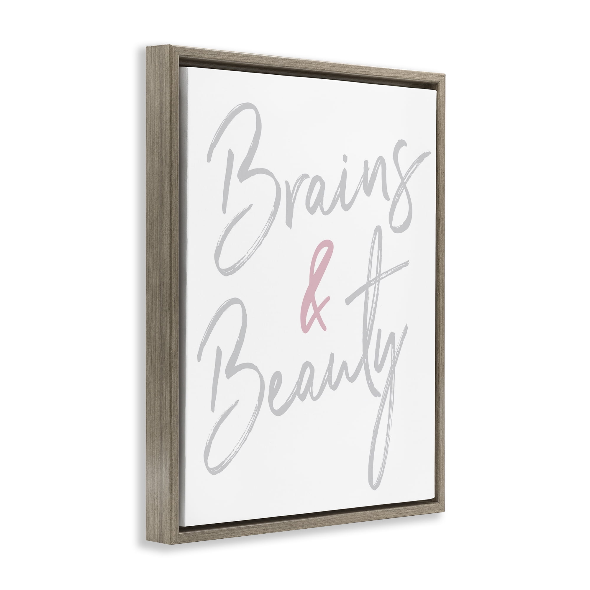 Stupell Industries Brains & Beauty Phrase Beauty & Fashion Painting Brown Floater Framed Art Print Wall Art, 25 x 31