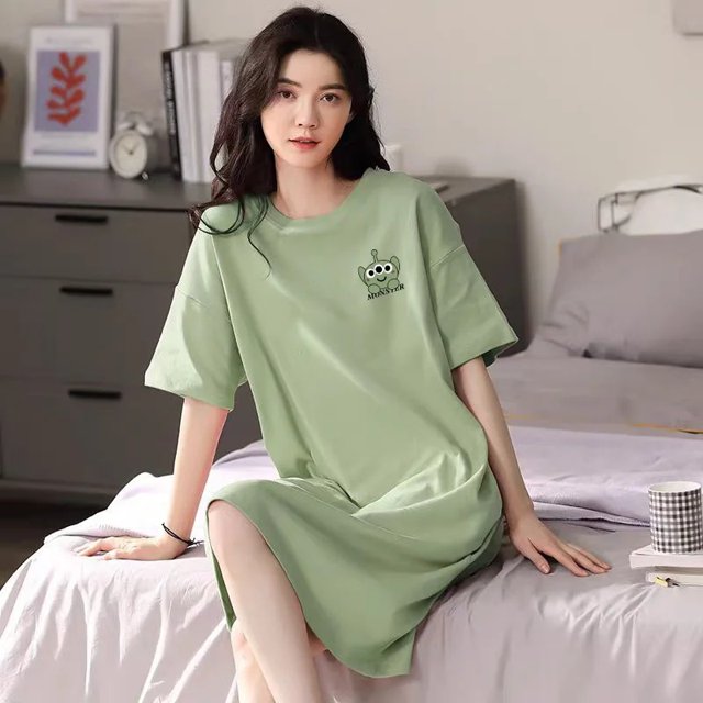 Ropa de dormir larga de verano para mujer, camisón holgado de manga corta adelgazante de talla grande MM de 200 libras de capacidad máxima, ropa para el hogar