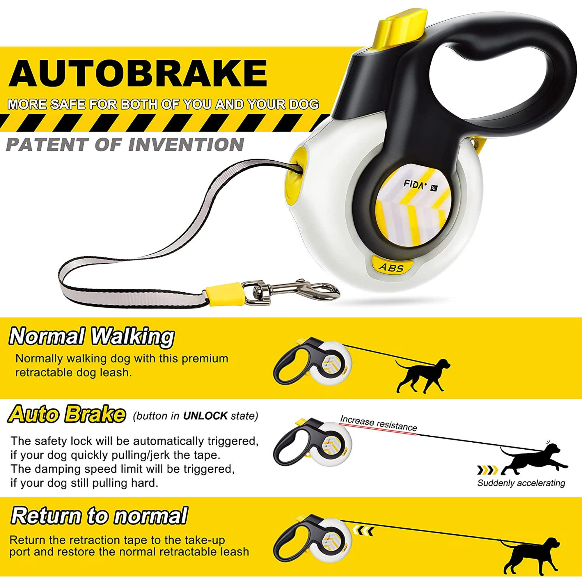 Iguohao Fida Autobrake Retractable Dog Leash. Advanced Patented Design For Dog Pulling 16 Ft Heavy Duty Pet Walking Leash For Medium Breeds. Tangle F