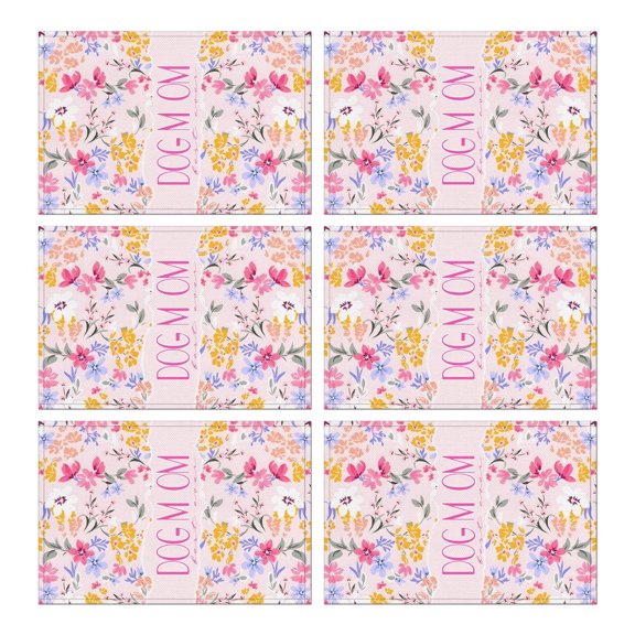 Vintage Floral Pink Placemats 12x18 Inches Set Of 6 Washable Placemats for Restaurant Valentines Gift Party Christmas Simple Fashion Table Mats