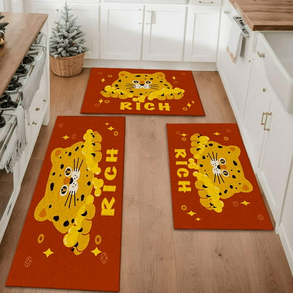 Floral Kitchen Rugs Sets of 3, Non Slip Kitchen Rugs and Mats Washable Farmhouse Kitchen Rugs Floral Kitchen Floor Mat Carpet Runner Rugs for Hallway Laundry Room