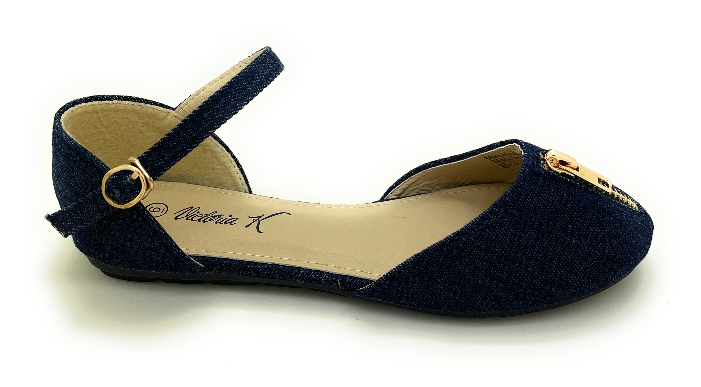 Victoria K. Women's Denim Zipper Flat