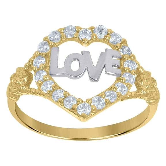10kt 10k Yellow Gold CZ Womens Love In Heart Engagement Ring