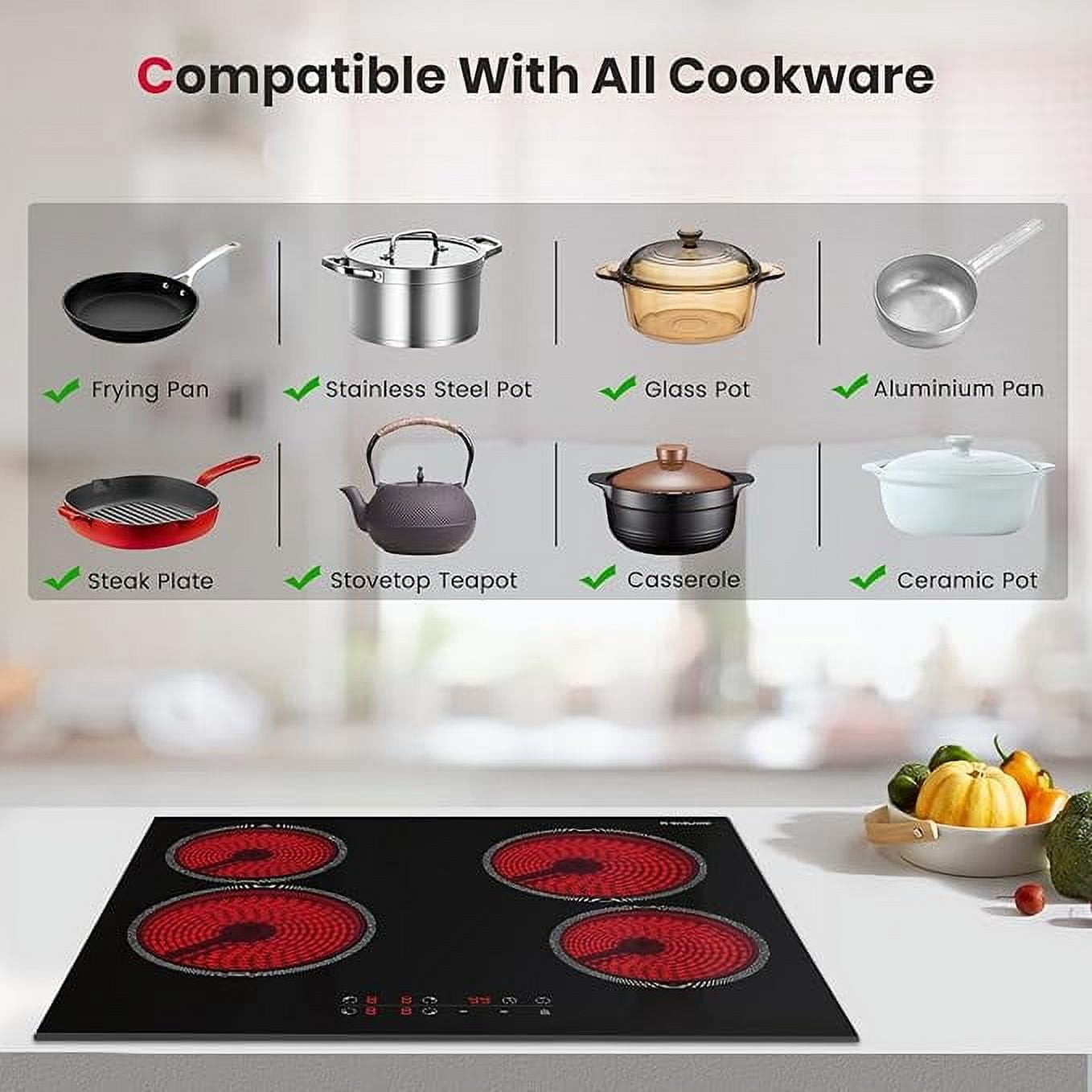 GASLAND 24'' Built-in Electric Cooktop, 4 Burners Ceramic Glass Ceramic Stove Top, 240V