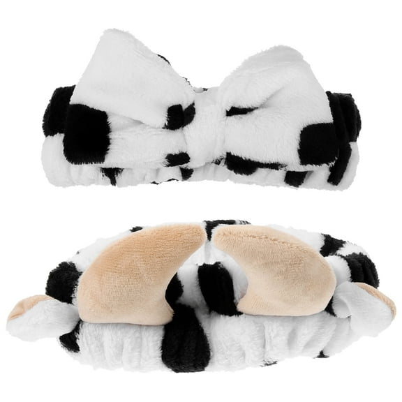 OATIPHO 2Pcs Cute Bowknot Cow Ears Headband Plush Hairband for Skincare and Spa Sessions