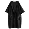 thumbnail image 2 of Joernso Spring Autumn Women Trench Coat Solid Color Loose Hooded Streetwear Literary Style Single Breasted Windbreaker Overcoat for Working, 2 of 8