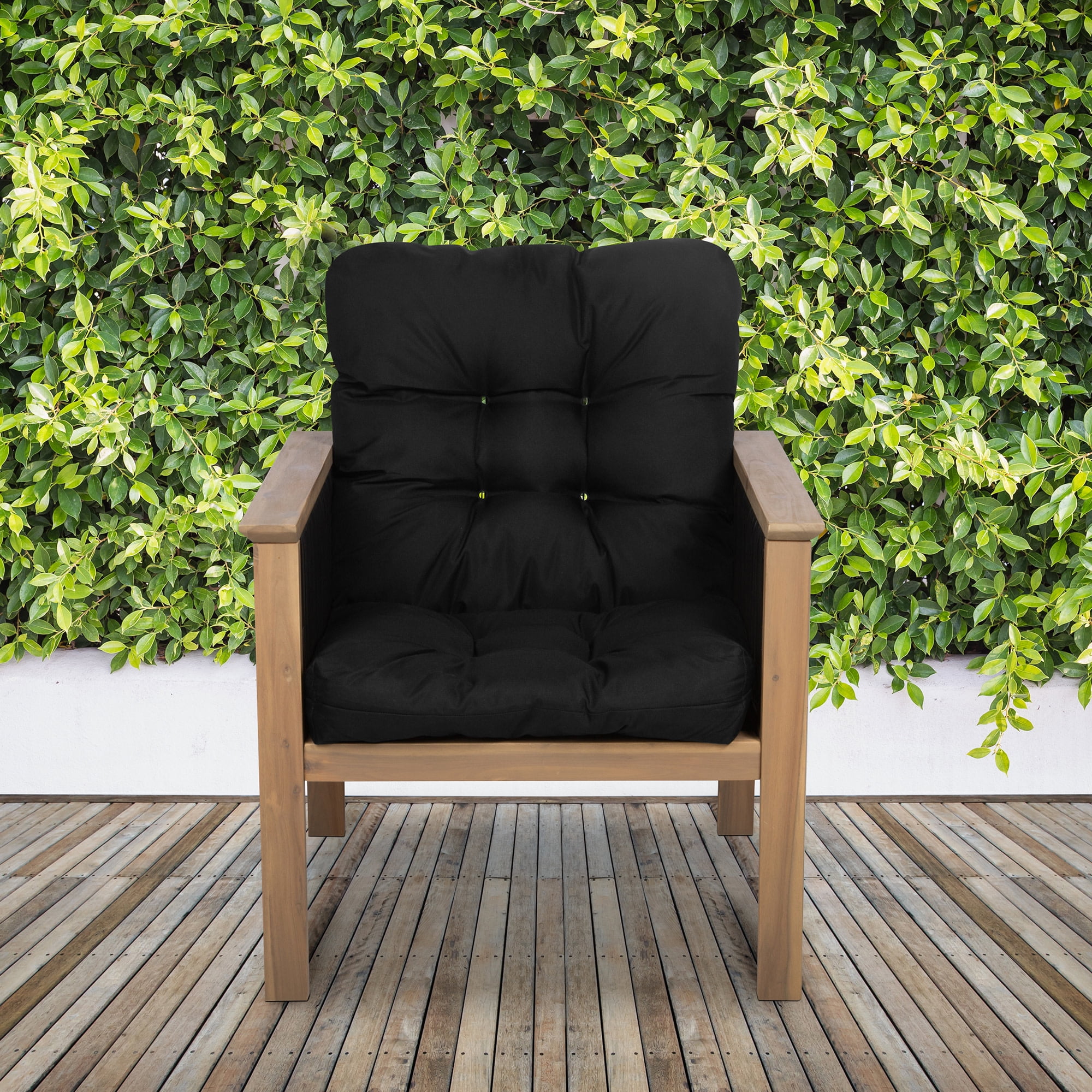 Patio Chair Cushion, Black, Solid, 21”W x 19”D (seat) x 22.5”H (back)
