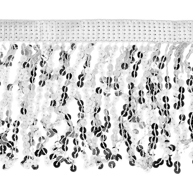 Flecos de lentejuelas plateadas de 10 yardas y 9,4 pulgadas de ancho para costura, para manualidades, vestidos latinos, ropa, adornos, disfraces, cortinas, decoración del hogar.