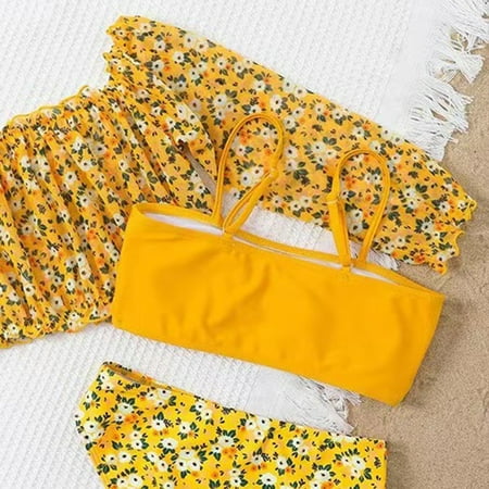 

Gubotare Toddler Baby Girl s 3 Piece Swimsuits Florla Prints Bikini Bathing Suit Briefs Long Sleeves Girls 5t Girls Swimsuit Yellow 6-8 Years