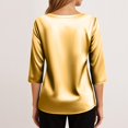 thumbnail image 4 of Dressy Tops for Women 3/4 Length Sleeve Silk Satin Blouses Business Work T Shirts Loose Fit Cowl Neck Spring Summer Outfits 2026 #03Gold 2XL, 4 of 6