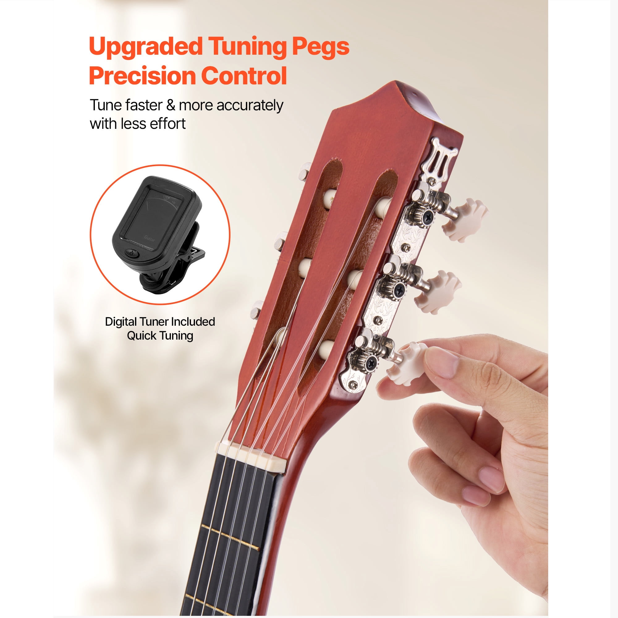 KFFKFF 38-Inch Classical Guitar Starter Set, Wooden Acoustic Guitar with Nylon Strings, Gig Bag, Strap, Tuner, Extra Strings, Picks, and Capo, Ideal for Beginners, Teens, Adults, and Students