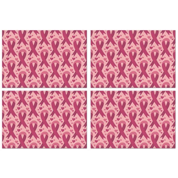 Pink Breast Cancer and Love Summer Placemats Table Placemats Set Of 4-Linen Kitchen Washable Placemats Table Mats 11.8"x17.7" Non-Slip Heat Resistant