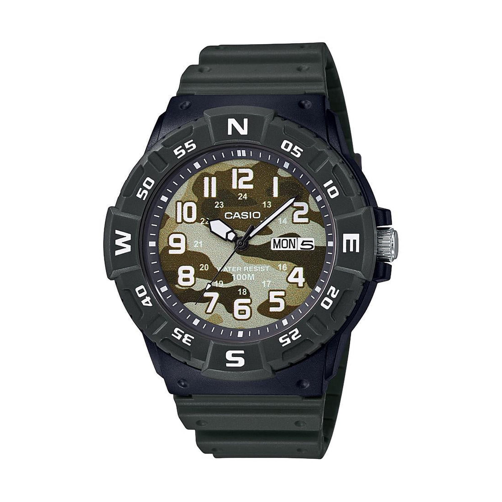 Casio Men's 45mm Camo Dial Plastic Strap Wristwatch, Green, Water Resistant to 100 Meters