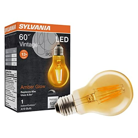 

SYLVANIA LED Vintage A19 Light Bulb 60W Equivalent Efficient 6.5W 13 Year Dimmable 650 Lumens Amber Glow - 1 Pack (75349)