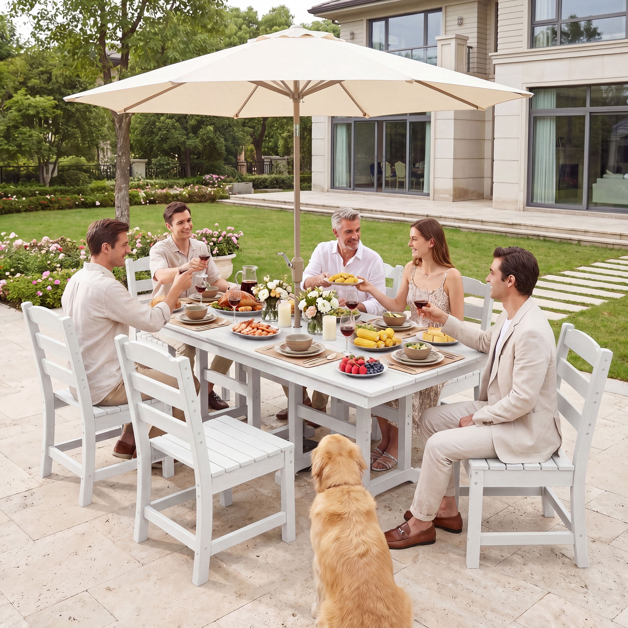 Uforic 4 Pack Outdoor Dining Chairs, Heavy Duty HIPS Weather Resistant Patio Chairs, Wood Grain Texture Garden Backyard Poolside Chair, 330 LBS Weight Capacity, White