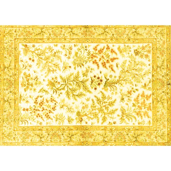 Ahgly Company Machine Washable Indoor Rectangle Persian Yellow Traditional Area Rugs, 5' x 7'