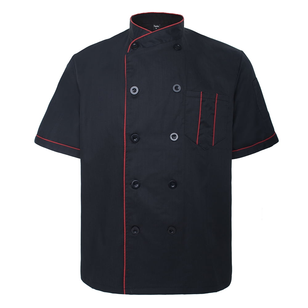 TopTie Unisex Short Sleeve Chef Coat Jacket, Black with Red - Walmart 